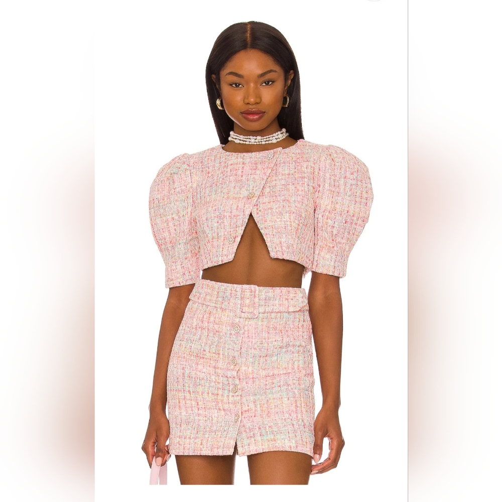 Tweed crop jacket skirt set